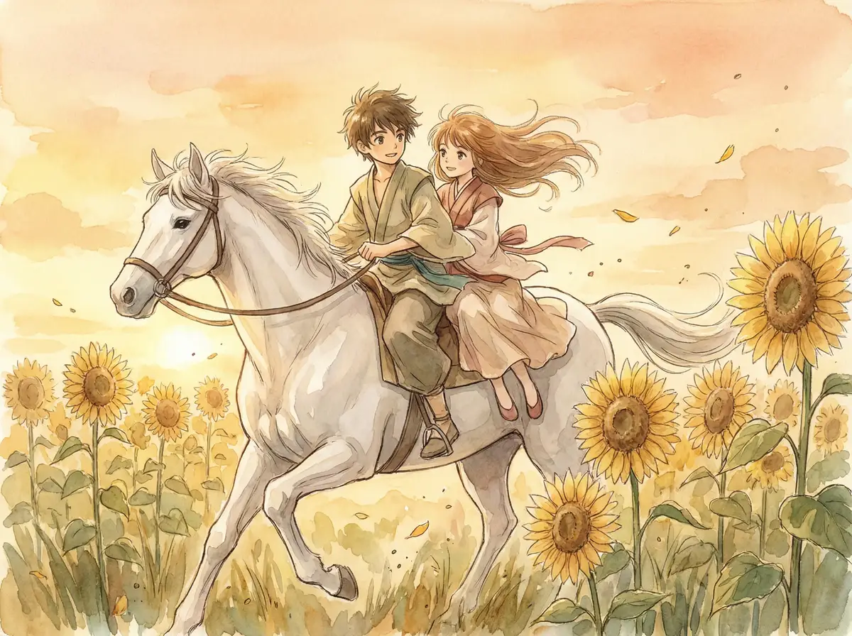 女性向创作 - 向日葵田的浪漫插画